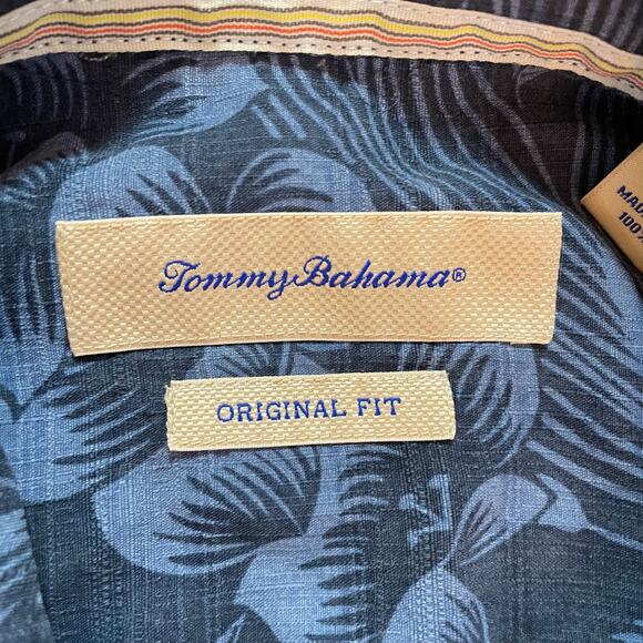 Tommy Bahama Silk Hawaiian Shirt L Blue Floral Camp Aloha Short Sleeve Original - Picture 3 of 9